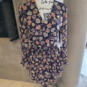 Aqua Multicolor Floral Long Sleeve Dress